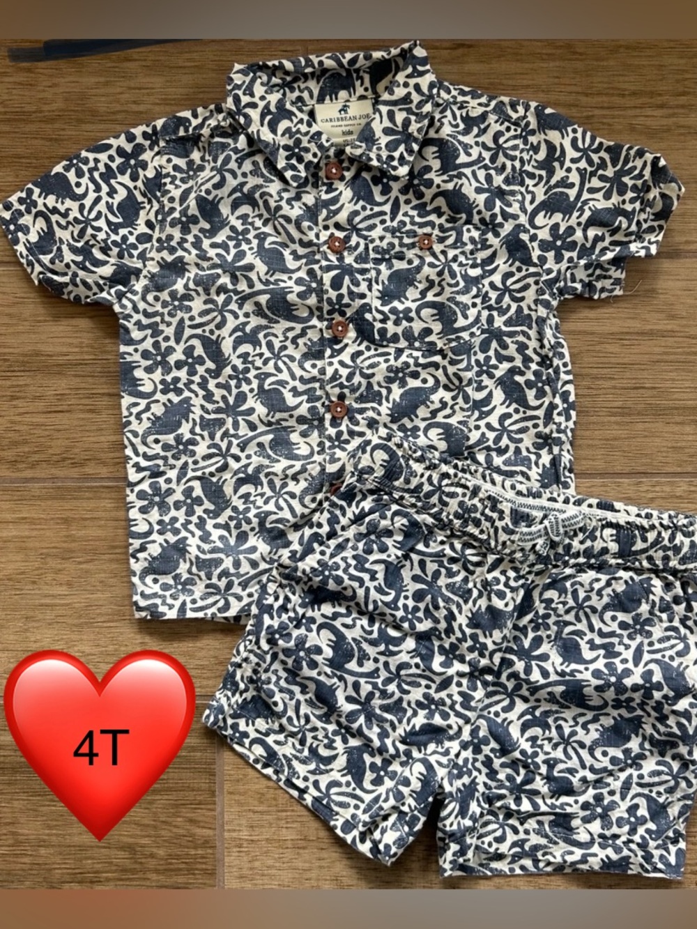 Caribbean Joe Kids Navy & White Floral-Print Button Shirt